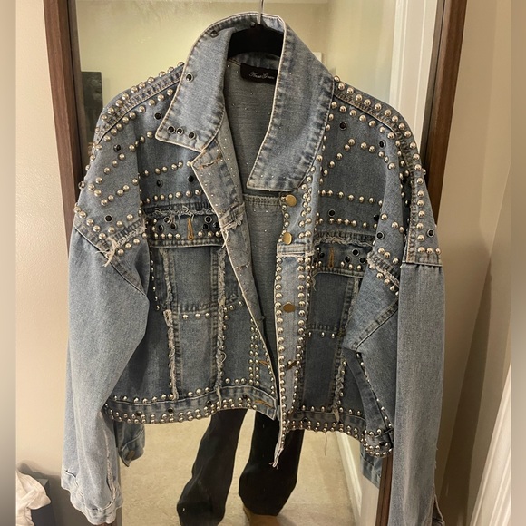 Anna Grace Jackets & Blazers - Boutique Studded Denim Jacket size S